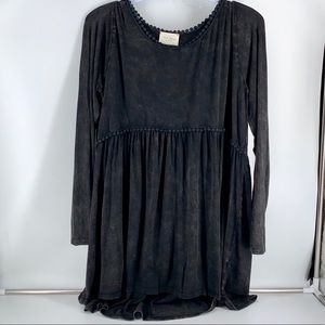 Black Mineral Wash Babydoll Tunic with Detail SML